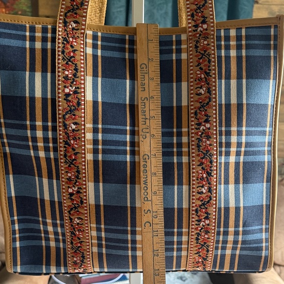 Spartina 449 Blue and Tan Plaid Tote - Picture 7 of 13